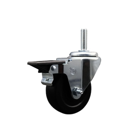 Service Caster 35 Inch Hard Rubber Wheel Swivel 34 Inch Threaded Stem Caster with Brake SCC SCC-TS20S3514-HRS-PLB-34212